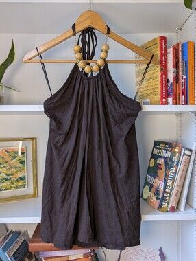 Y2K The Limited Brown Halter Neck Beaded Top Size Small Boho